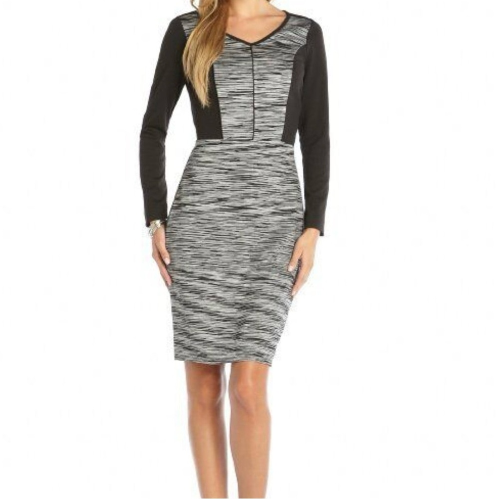 Marc New York ColorBlock Black and Cream Long Sleeve Sheath Dress. Size 6
